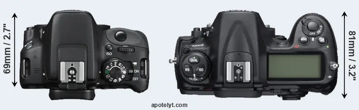 Compare 100D versus D300S top