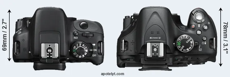 Compare 100D versus D5200 top