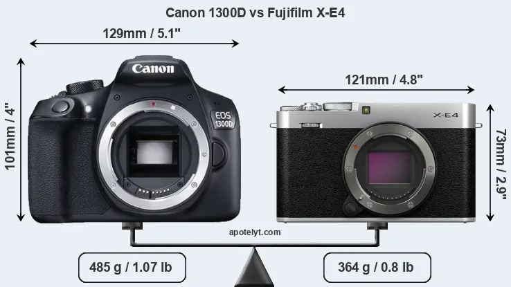 Size Canon 1300D vs Fujifilm X-E4