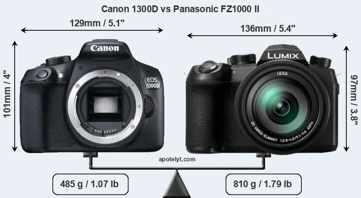Size Canon 1300D vs Panasonic FZ1000 II