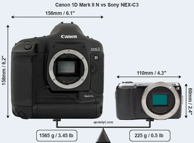 Size Canon 1D Mark II N vs Sony NEX-C3