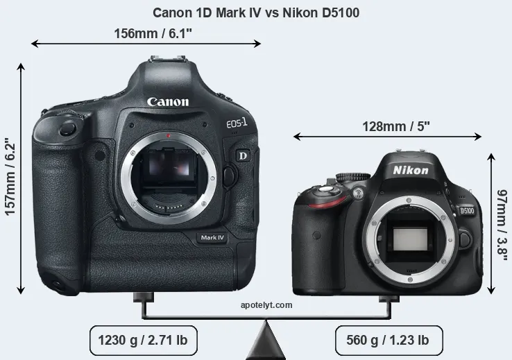 Size Canon 1D Mark IV vs Nikon D5100