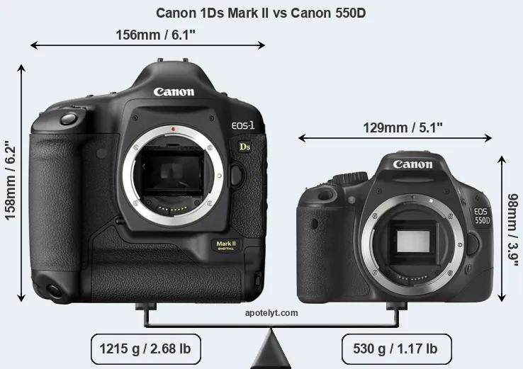 Size Canon 1Ds Mark II vs Canon 550D