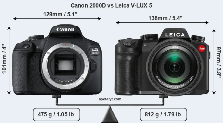 Size Canon 2000D vs Leica V-LUX 5