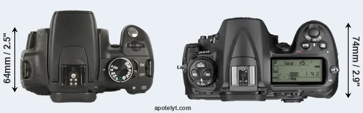 Compare 350D versus D300 top
