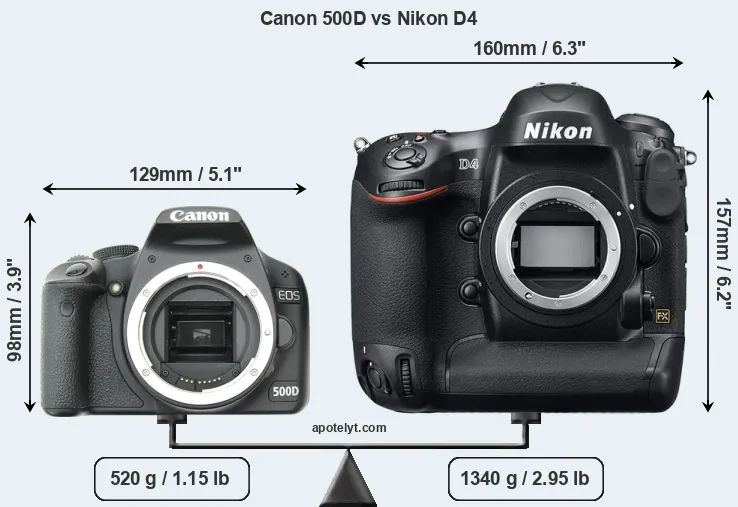 Size Canon 500D vs Nikon D4