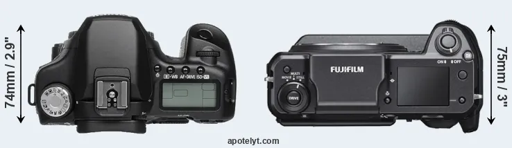 Compare 50D versus GFX 100 top