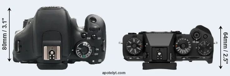 Compare 600D versus X-T5 top