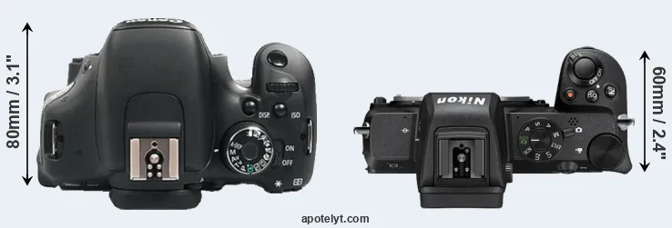 Compare 600D versus Z50 top