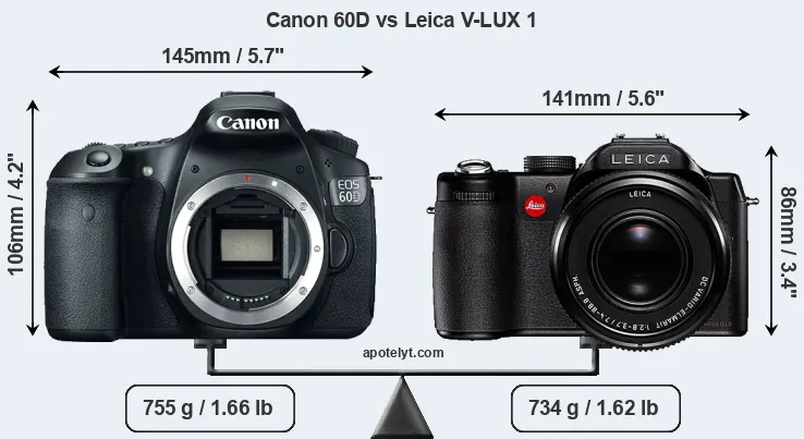 Size Canon 60D vs Leica V-LUX 1
