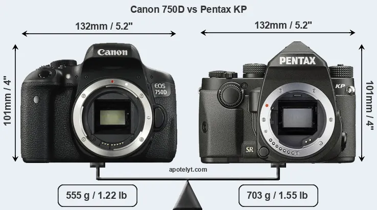 Size Canon 750D vs Pentax KP