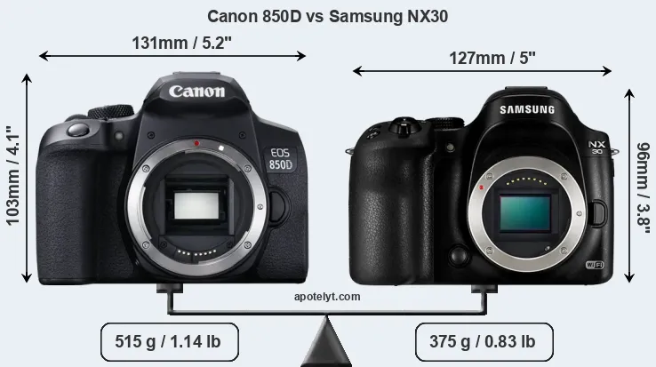 Size Canon 850D vs Samsung NX30