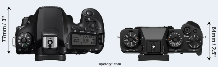 Compare 90D versus X-T5 top