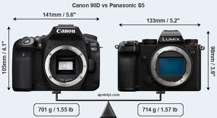 Size Canon 90D vs Panasonic S5