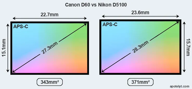 Canon D60 and Nikon D5100 sensor measures