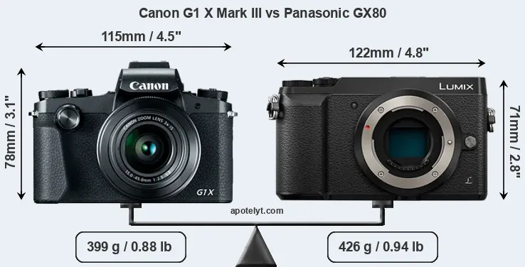 Size Canon G1 X Mark III vs Panasonic GX80