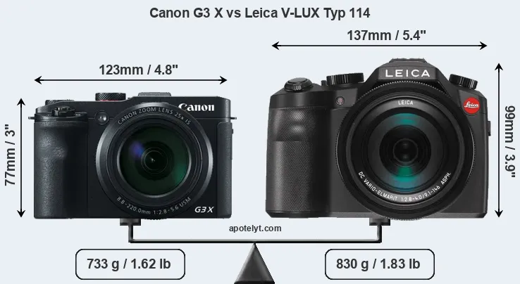 Size Canon G3 X vs Leica V-LUX Typ 114