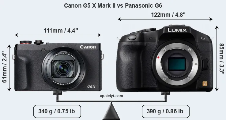 Size Canon G5 X Mark II vs Panasonic G6