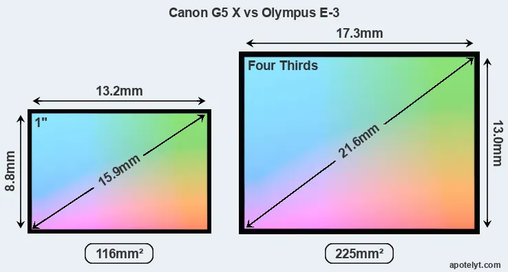 Canon G5 X and Olympus E-3 sensor measures