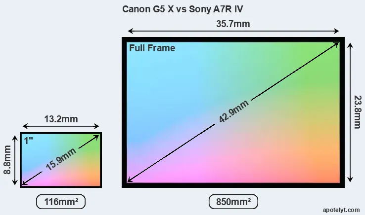 Canon G5 X and Sony A7R IV sensor measures