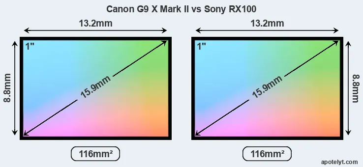 Canon G9 X Mark II and Sony RX100 sensor measures