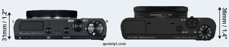 Compare G9X Mark II versus RX100 top