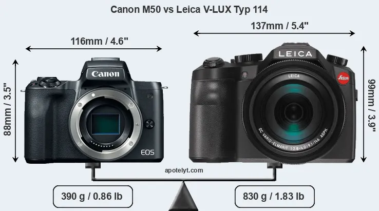Size Canon M50 vs Leica V-LUX Typ 114