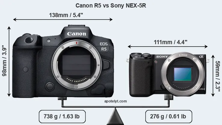 Size Canon R5 vs Sony NEX-5R