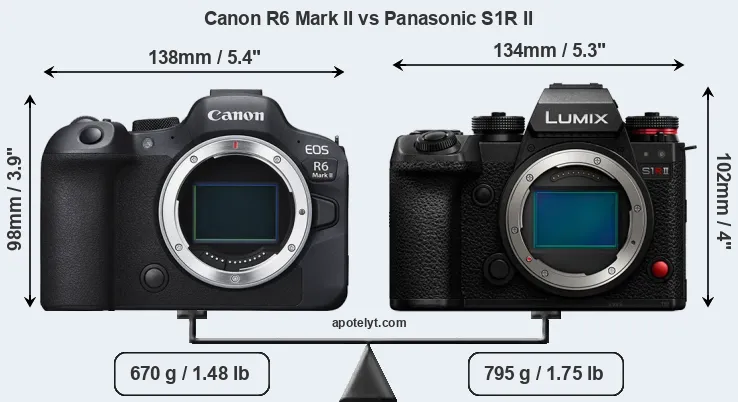 Size Canon R6 Mark II vs Panasonic S1R II