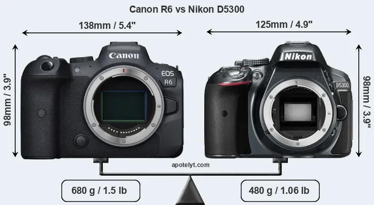 Size Canon R6 vs Nikon D5300