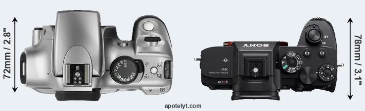 Compare Rebel versus A7R IV top