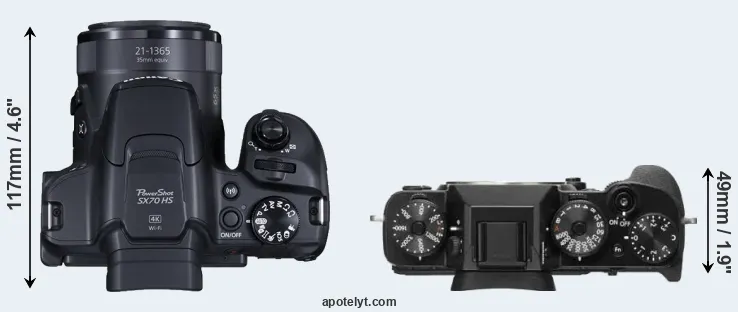 Compare SX70 versus X-T2 top