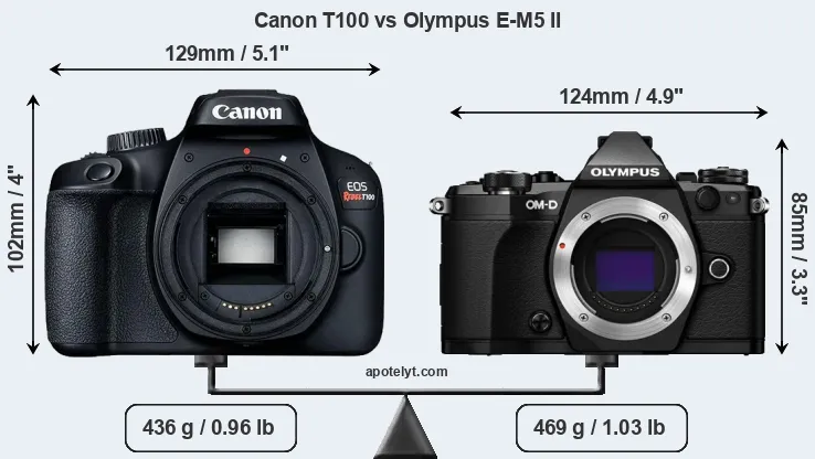 Size Canon T100 vs Olympus E-M5 II