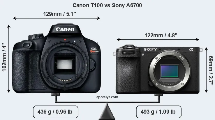 Size Canon T100 vs Sony A6700