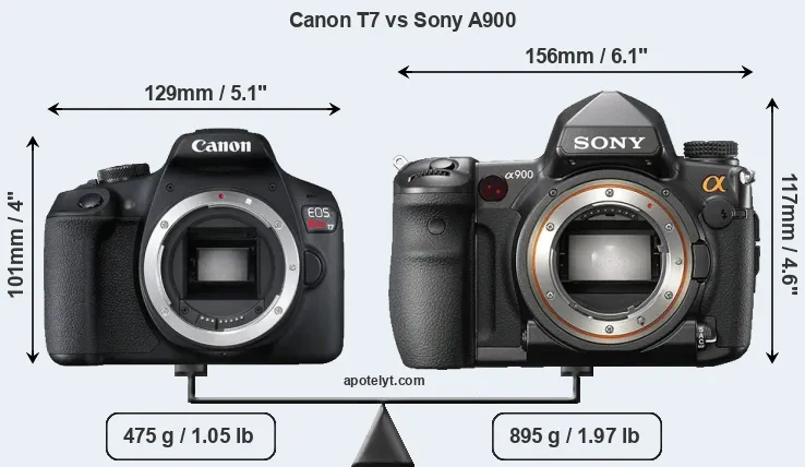 Size Canon T7 vs Sony A900