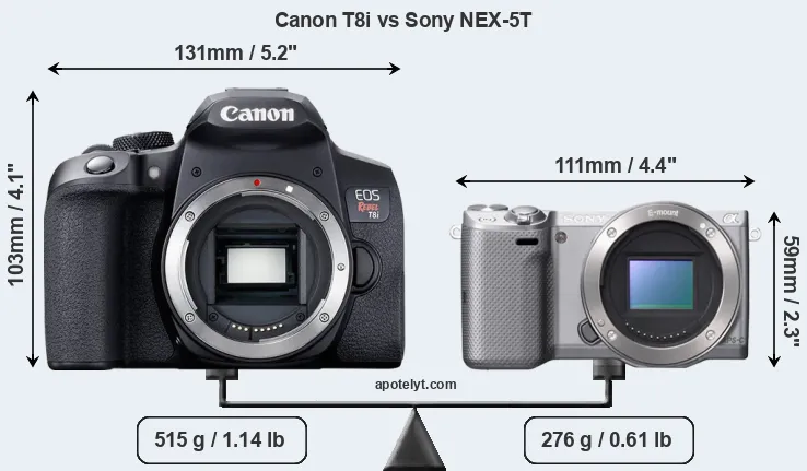 Size Canon T8i vs Sony NEX-5T