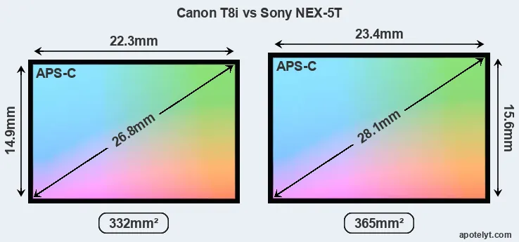 Canon T8i and Sony NEX-5T sensor measures