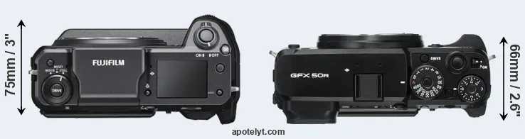Compare GFX 100 versus GFX 50R top