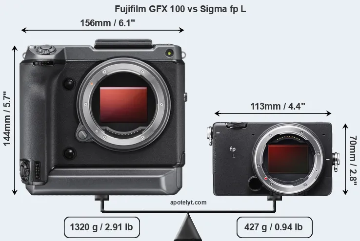 Size Fujifilm GFX 100 vs Sigma fp L