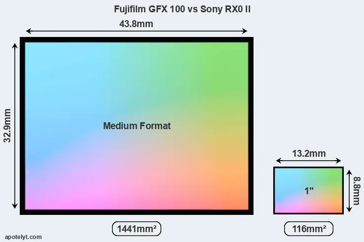 Fujifilm GFX 100 and Sony RX0 II sensor measures