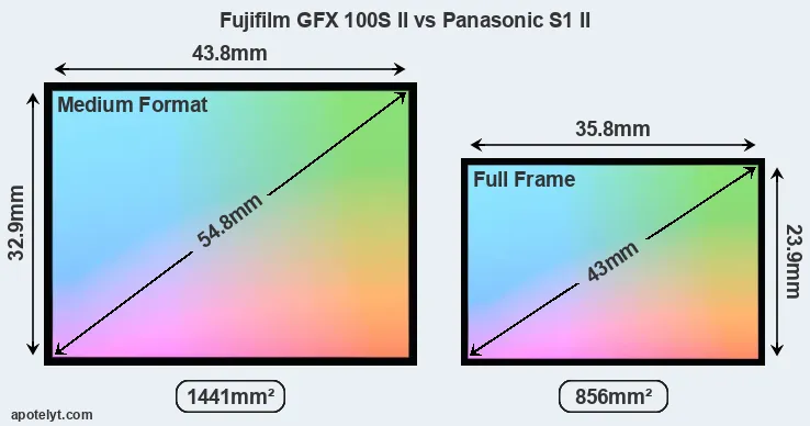 Fujifilm GFX 100S II and Panasonic S1 II sensor measures