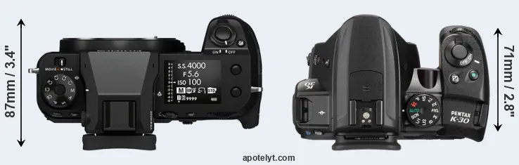 Compare GFX 100S versus K-30 top