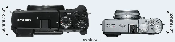 Compare GFX 50R versus X100T top