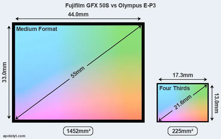 Fujifilm GFX 50S and Olympus E-P3 sensor measures