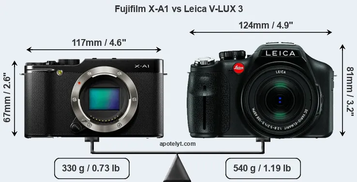 Size Fujifilm X-A1 vs Leica V-LUX 3