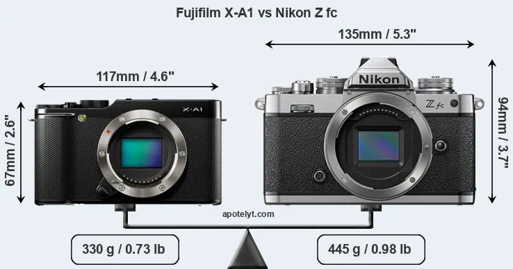 Size Fujifilm X-A1 vs Nikon Z fc