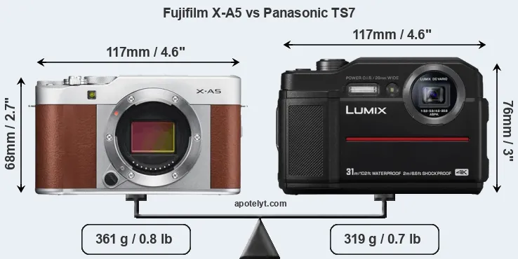 Size Fujifilm X-A5 vs Panasonic TS7