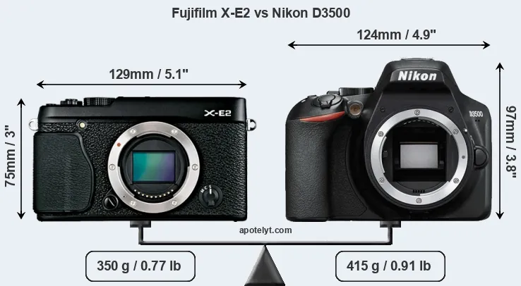 Size Fujifilm X-E2 vs Nikon D3500