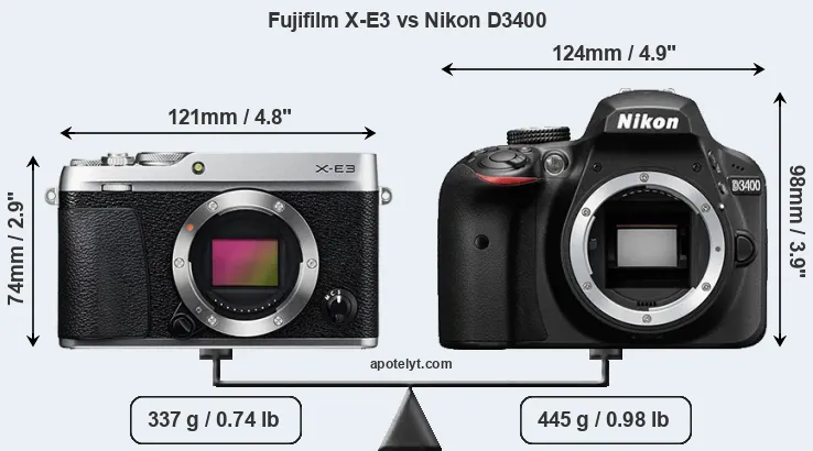 Size Fujifilm X-E3 vs Nikon D3400
