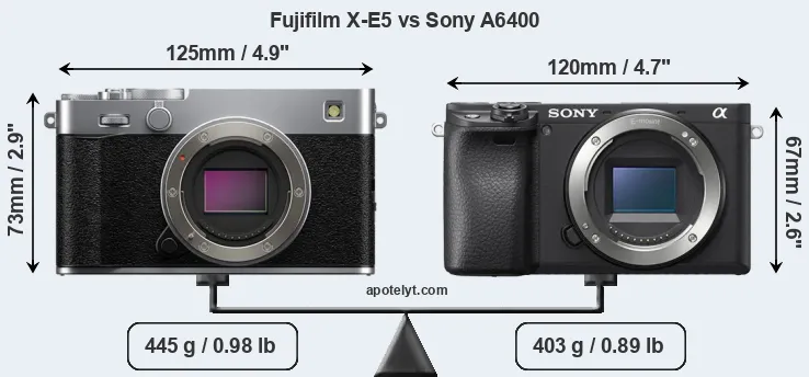 Size Fujifilm X-E5 vs Sony A6400
